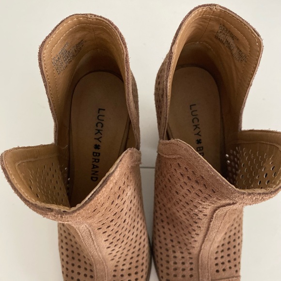 LUCKY BRAND - Brown Suede Peep Toe Booties - Picture 5 of 9